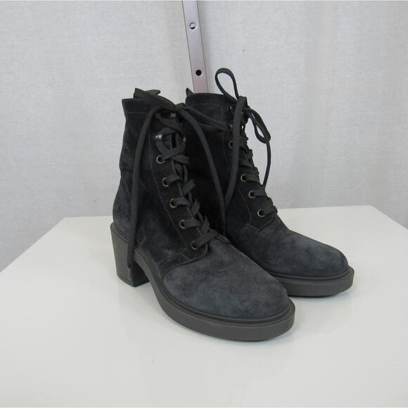 Gianvito Rossi Foster 45 Suede Ankle Boots Size 35 US 5 Black Leather Combat - Picture 1 of 7